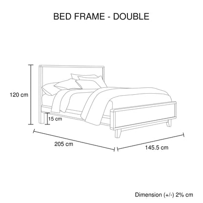 Double Size Wooden Bed Frame In Solid Wood Antique Design Light Brown