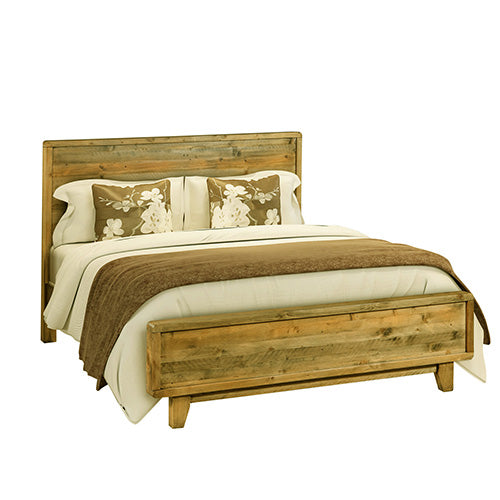  Stylish Double Wooden Bed Frame - Antique Light Brown