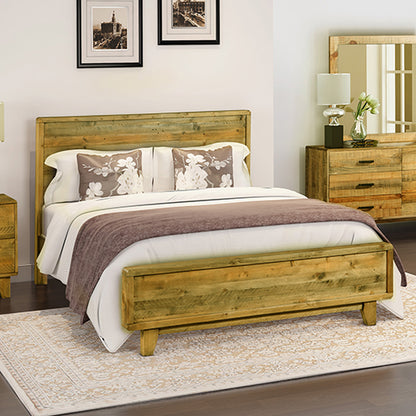 Stylish King Wooden Bed Frame - Antique Light Brown