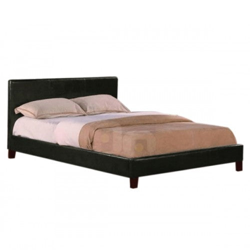  Sleek Black Leatherette Bed Frame Metal Slat Base