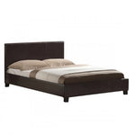 Sleek Brown Leatherette Bed Frame with Metal Slat Base