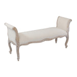 Oak Wood Linen Fabric Beige White Washed Finish Bench Chair