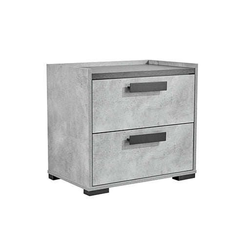  Elegant Bedside Table with 2 Drawers - Black & Cement