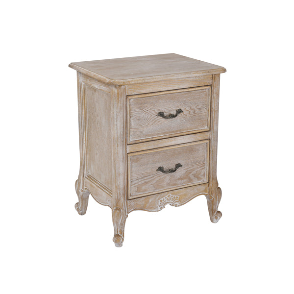  Bedside Table Oak Wood Plywood Veneer White Washed Finish Storage Drawers