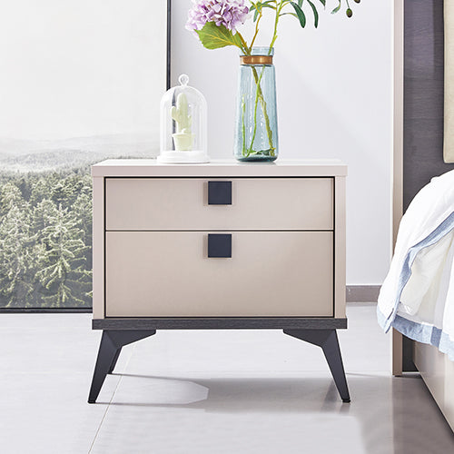  Modern Champagne Nightstand - 2 Drawer Bedside Table