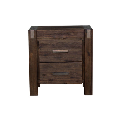 Bedside Table 2 Drawers Night Stand Solid Wood Acacia Storage In Chocolate