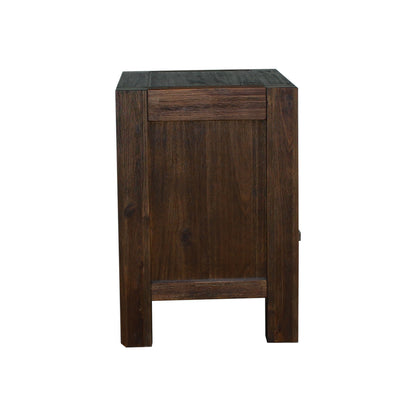 Bedside Table 2 Drawers Night Stand Solid Wood Acacia Storage In Chocolate