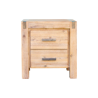 Bedside Table 2 Drawers Night Stand Solid Wood Acacia Oak