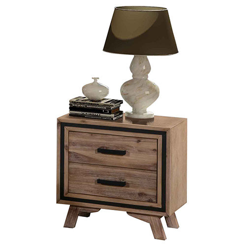  Bedside Table 2 Drawer Night Stand With Solid Acacia Storage In Sliver Brush