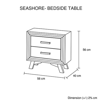 Bedside Table 2 Drawer Night Stand With Solid Acacia Storage In Sliver Brush