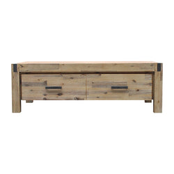 Coffee Table Solid Acacia Wood & Veneer 1 Drawers Storage Oak