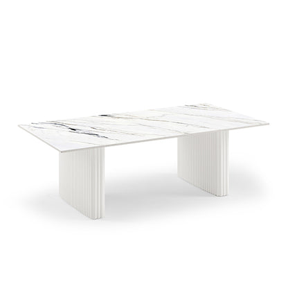 Coffee Table Sintered Stone Top Mdf Table Base Glossy White