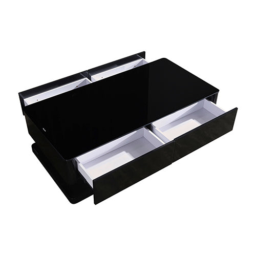  Stylish Coffee Table High Gloss Finish In Shiny Black With 4 Drawers Storage