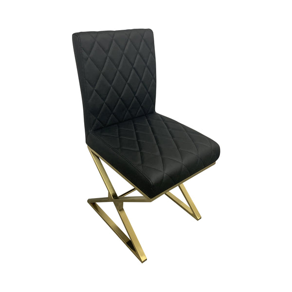  2X Dining Chair Stainless Gold Frame & Seat Black Pu Leather