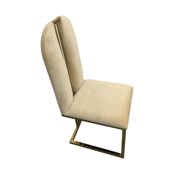  2X Dining Chair Stainless Gold Frame & Seat Beige Fabric