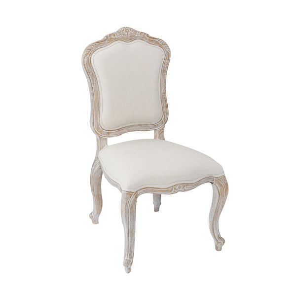  Dining Chair Linen Fabric Beige Oak Wood White Washed Finish