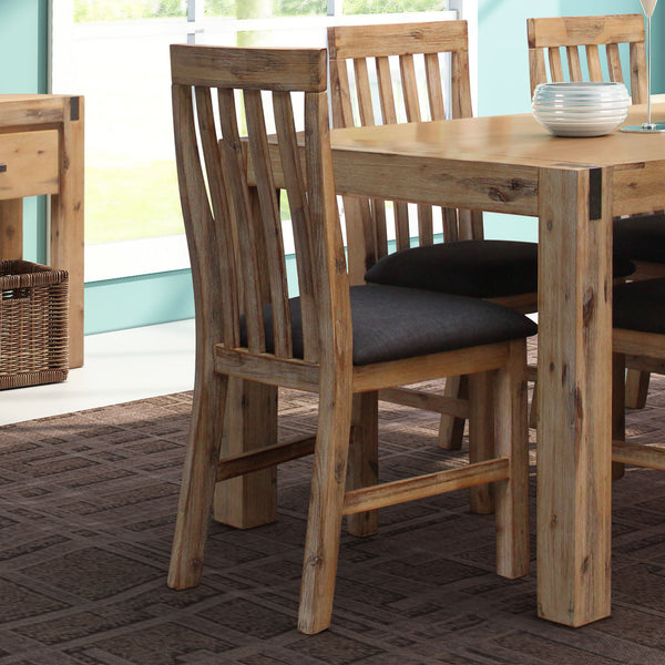  2X Wooden Frame Leatherette In Solid Wood Acacia & Veneer Dining Chairs In Oak