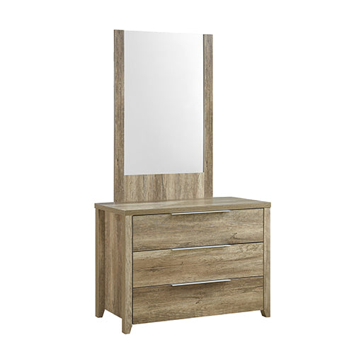  Dresser with 3 Storage Drawers in Natural Wood like MDF in Oak Colour with Mirror