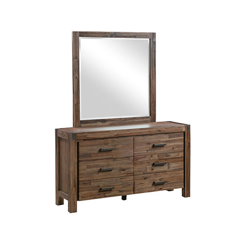  Dresser With 6 Storage Drawers In Solid Acacia & Veneer With Mirror