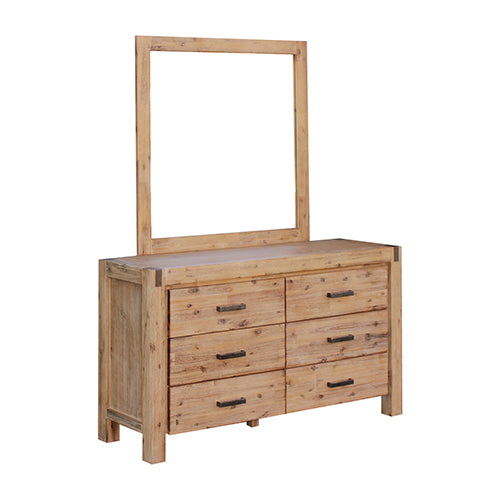  Dresser With 6 Storage Drawers In Solid Acacia With Mirror In Oak Colour