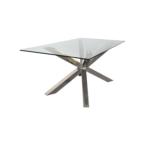  Dining Table In Crisscross Shaped High Glossy Stainless Steel Base