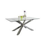 Dining Table In Crisscross Shaped High Glossy Stainless Steel Base