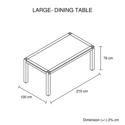 Dining Table 210Cm Large Size With Solid Acacia Wooden Base In Oak