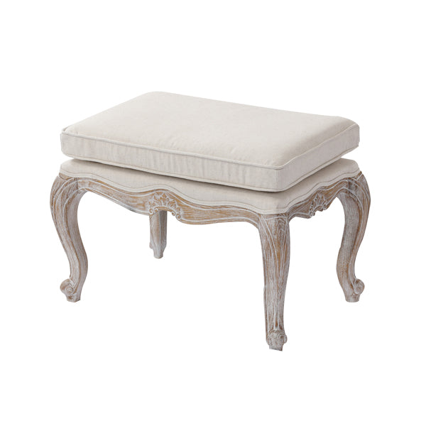  Ottoman Linen Fabric Beige Oak Wood White Washed Finish