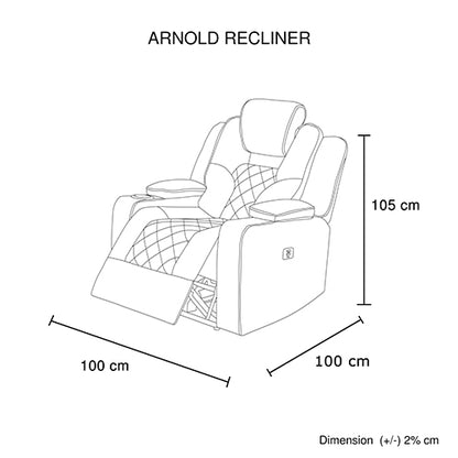 Electric Recliner Stylish Rhino Fabric Black 1 Seater Lounge Armchair