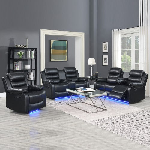  3-2-1 Black Leatherette Recliner With Led Console And Ultra Cushioning