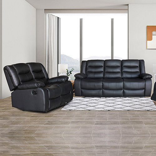  Recliner Sofa In Faux Leather Lounge Couch In Black