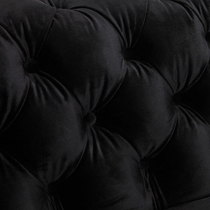 Black Velvet Button Tufted 3+2 Seater Sofa With Metal Legs