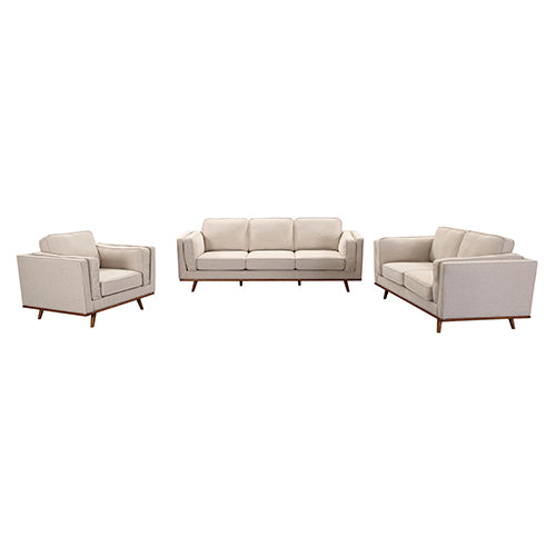  Beige Fabric 3+2 Seater Sofa With Wooden Frame