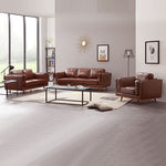 Brown Leather 3+2 Seater Sofa With Wooden Frame