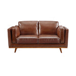 Brown Leather 3+2 Seater Sofa With Wooden Frame