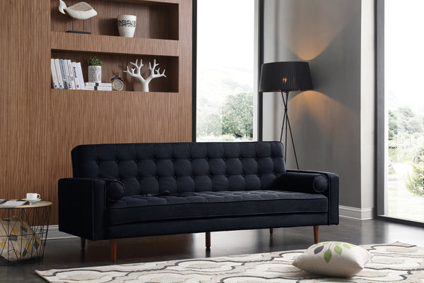  Black Velvet 3-Seater Button-Tufted Sofa Bed