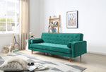 Green Velvet 3-Seater Button-Tufted Sofa Bed