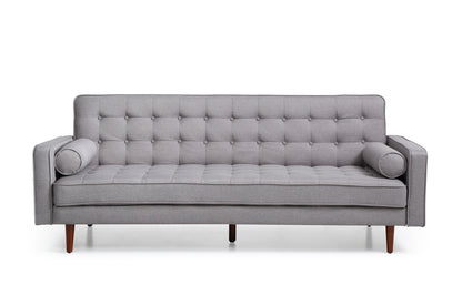 Grey Fabric 3-Seater Button-Tufted Sofa Bed