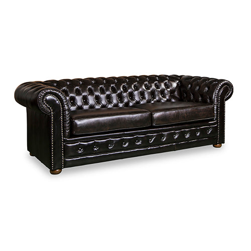 Brown Leather 3-Seater Button-Studded Sofa Set