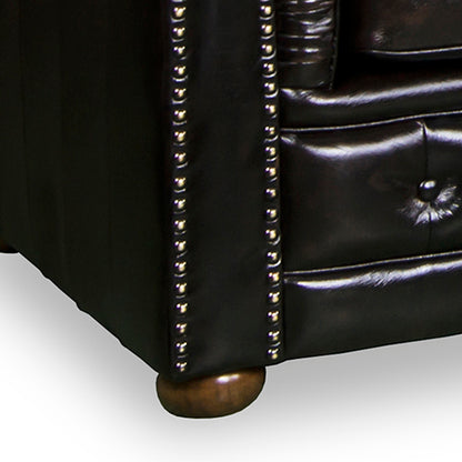 Brown Leather 3-Seater Button-Studded Sofa Set