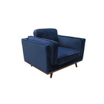 Soft Blue Velvet Armchair With Wooden Frame