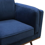 Soft Blue Velvet Armchair With Wooden Frame