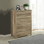 Oak-Colored Tallboy With 5 Storage Drawers