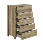 Oak-Colored Tallboy With 5 Storage Drawers