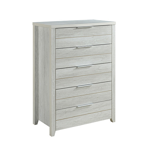  White Ash-Colored Tallboy With 5 Storage Drawers