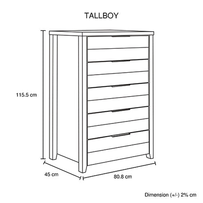White Ash-Colored Tallboy With 5 Storage Drawers