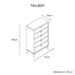 Modern Tallboy with 5 Drawers - Champagne & Black