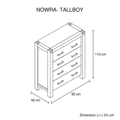 Chocolate Wooden Tallboy With 4 Storage Drawers