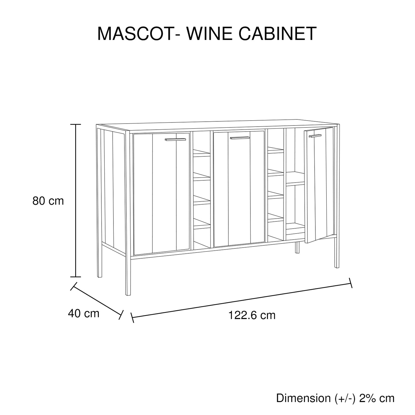Oak Wine Cabinet With 2 Storage And Open Shelves