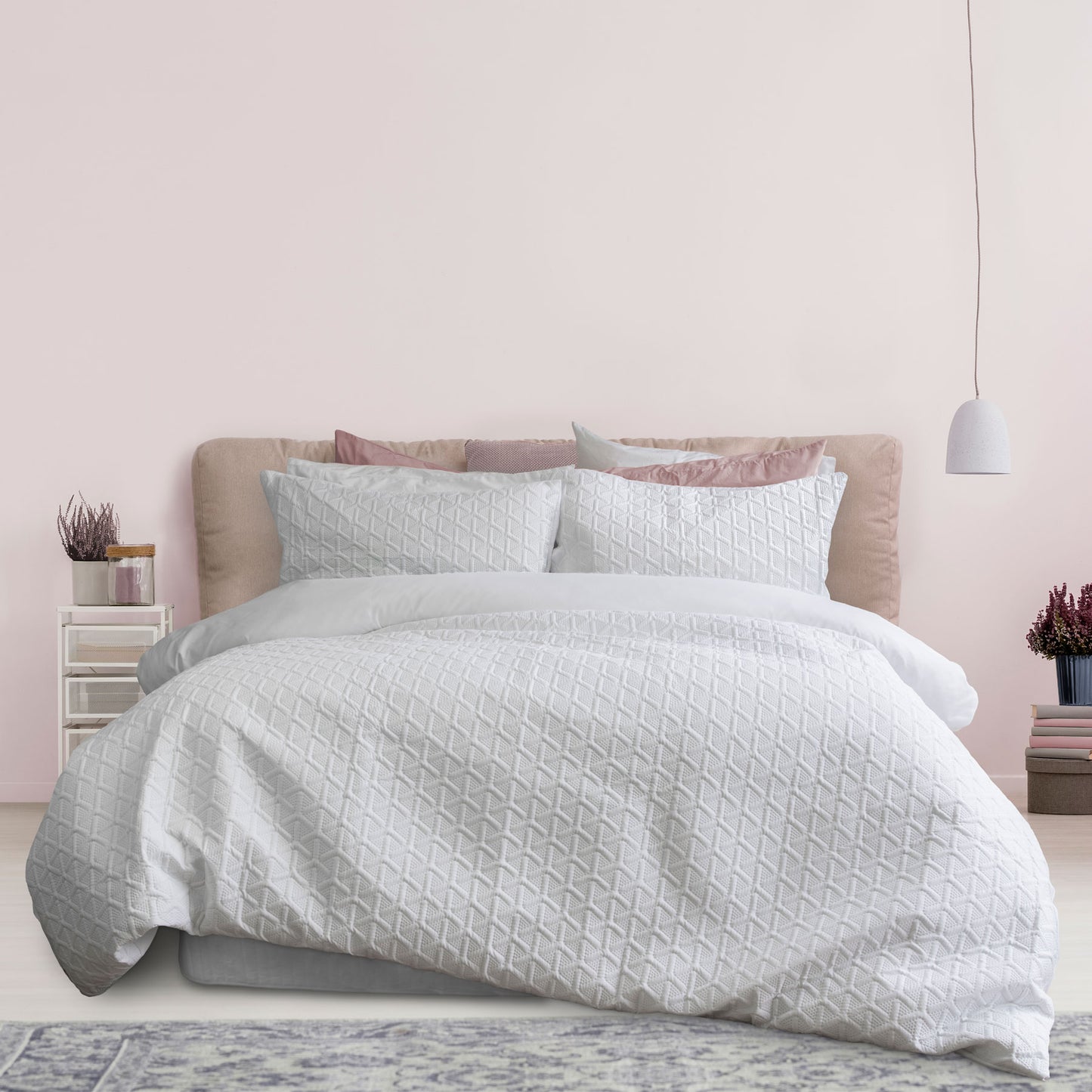 White Embossed Quilt Cover Set Double